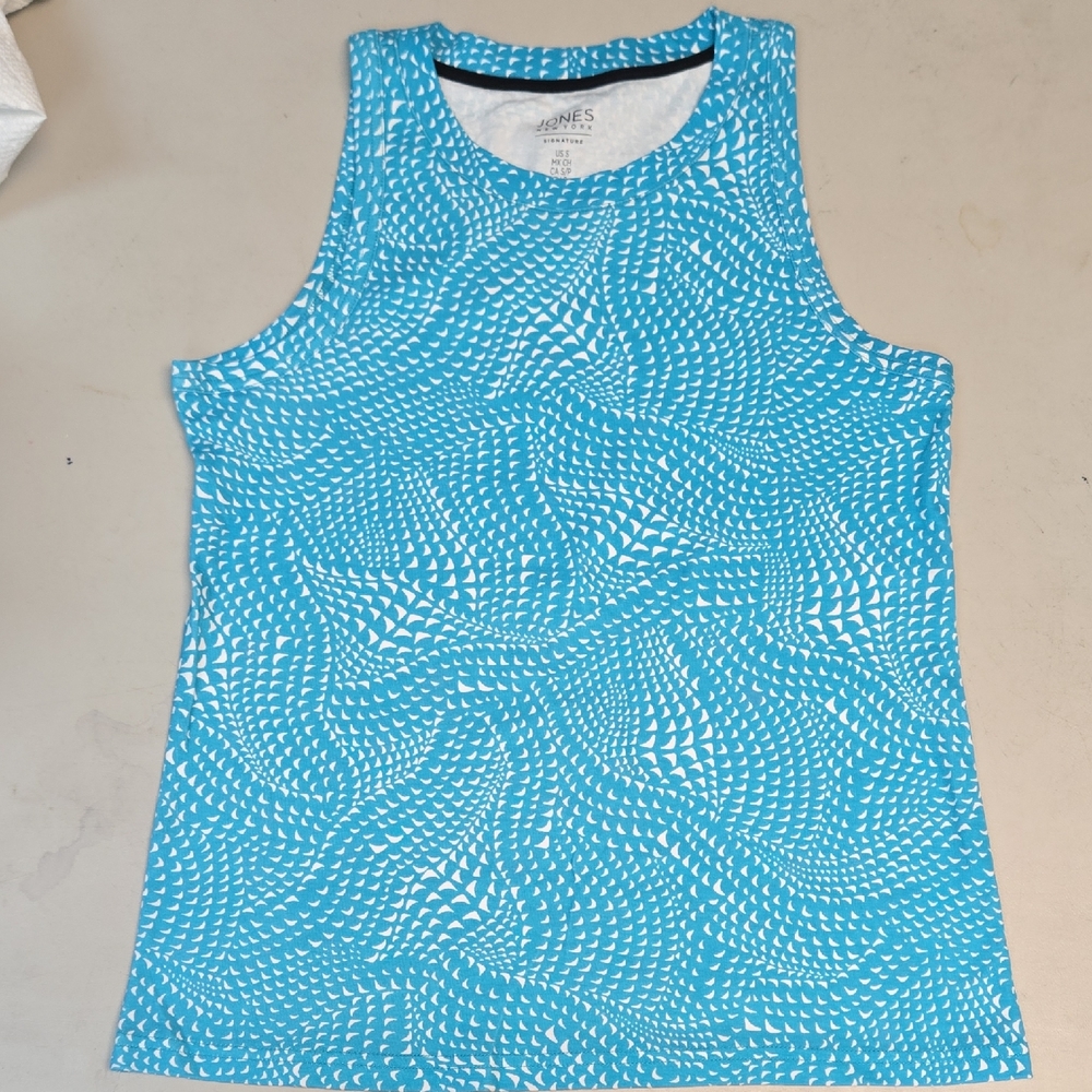 Jones New York Teal and White Patterned Top
